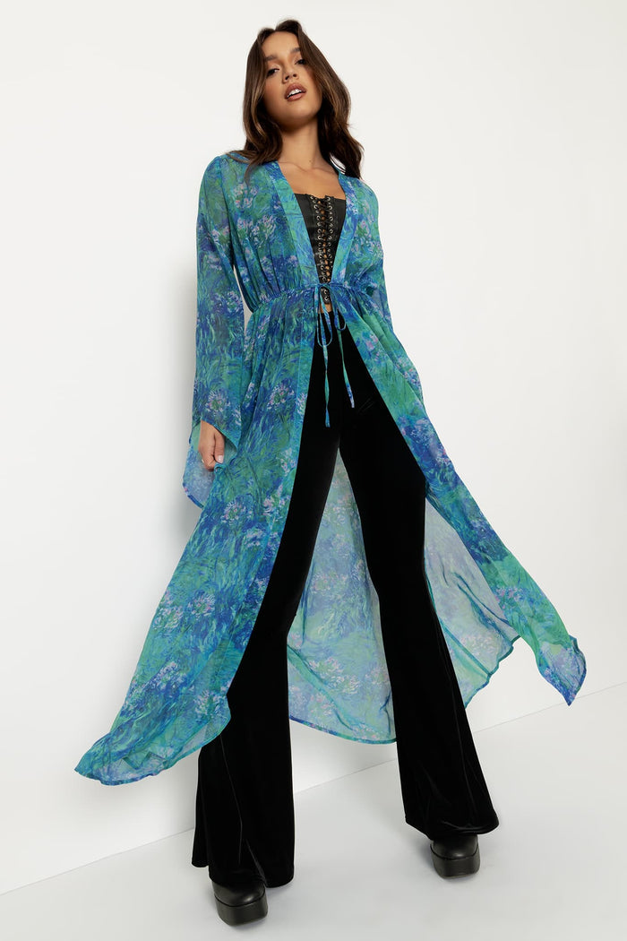 Monet Agapanthus Sheer Maxi Robe