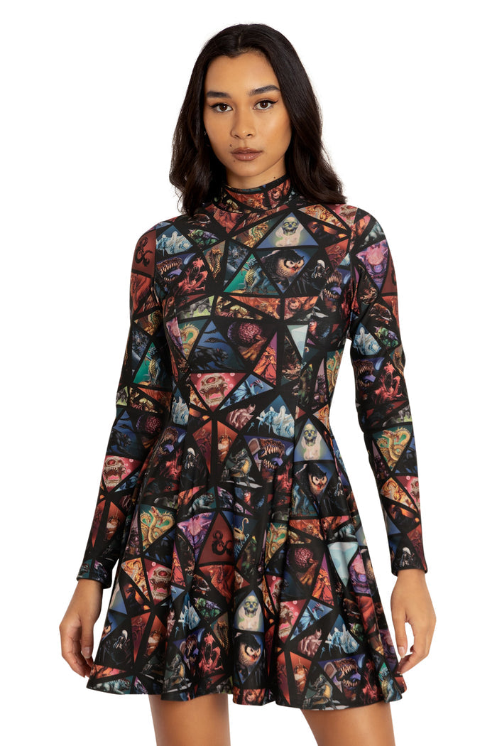 BlackMilk Clothing x Dungeons & Dragons - Monster Manual Long Sleeve Evil Mini Skater Dress - Dungeons & Dragons Merchandise - Collaboration apparel - Licenced.