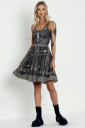 Moon Phases Longline Scoop Dress BlackMilk, black fit and flare dress with moon phase pattern, scoop neckline, sleeveless style and flared skirt