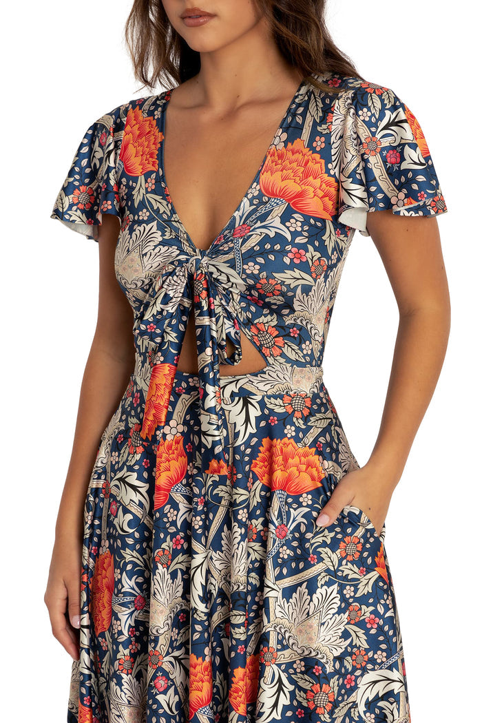 BlackMilk Clothing - Morris Blue And Orange Rio Midi Dress