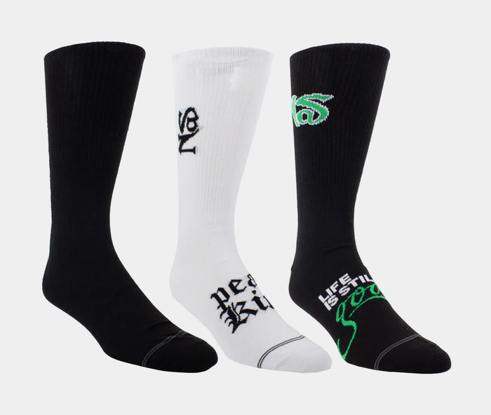 Nas 3 Pack Crew Mens Sock (Black)