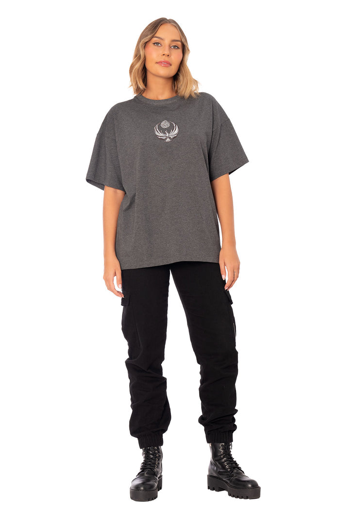 The Elder Scrolls Online fashion inspired t shirt with relaxed oversized fit, soft fabric and Nightingale crest design