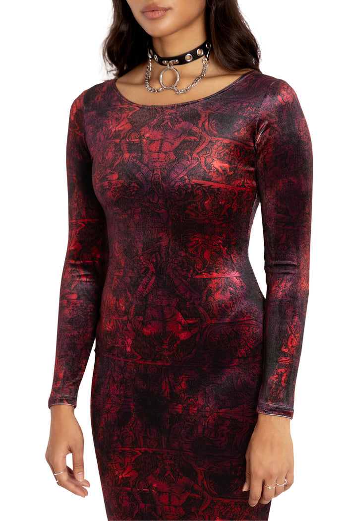 BlackMilk Clothing - Nine Circles Velvet Long Sleeve Bodycon Midi Dress