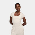 NSW Chill Knit Square Neck Womens Short Sleeve Shirt (Brown/White)