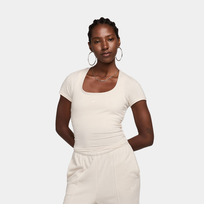 NSW Chill Knit Square Neck Womens Short Sleeve Shirt (Brown/White)
