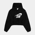 NSW Oversized Cropped French Terry Pullover Womens Hoodie (Black/White)