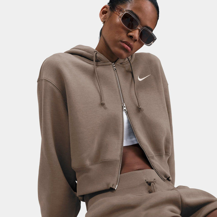 NSW Phoenix Fleece Loose Cropped Full Zip Womens Hoodie (Brown/Beige)