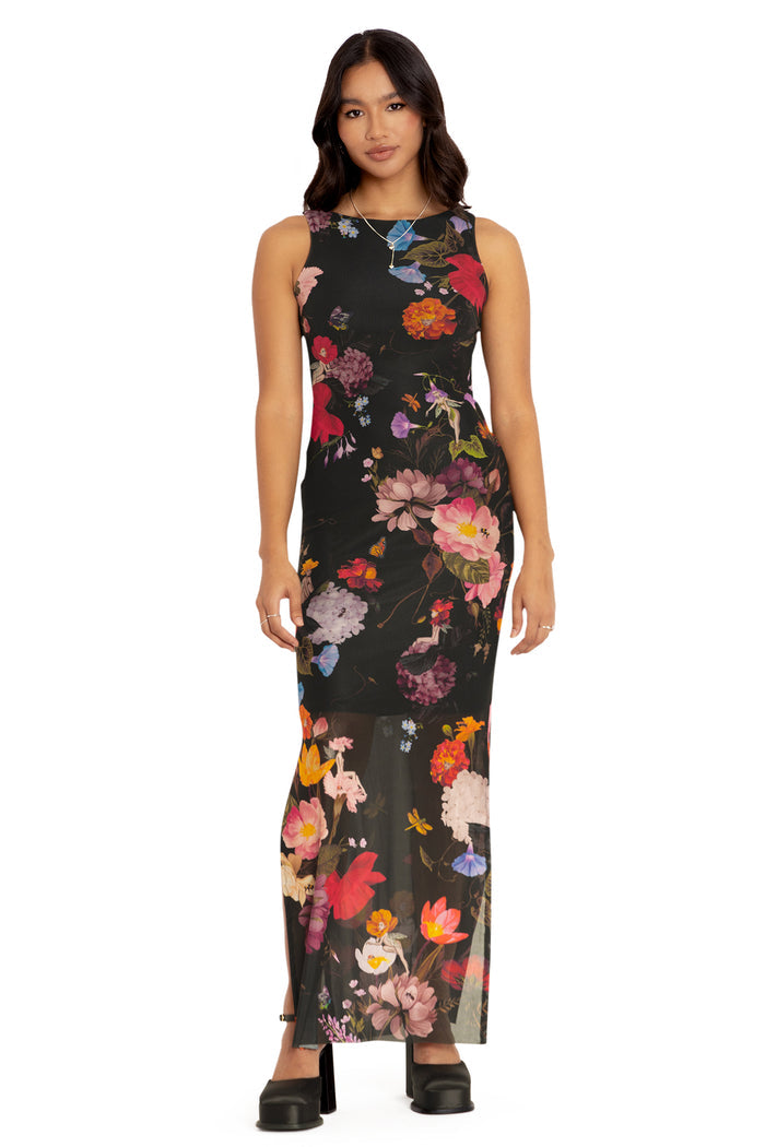 BlackMilk Clothing - Nymph Garden Sheer Column Maxi Dress