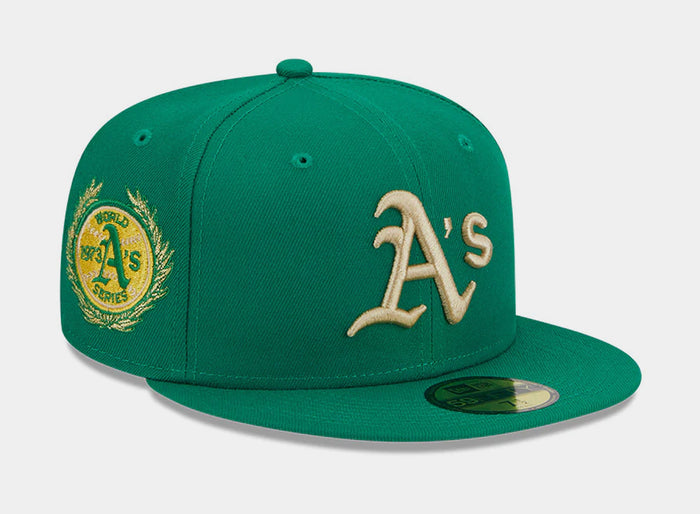 Oakland Athletics Laurel Side Patch 59FIFTY Mens Hat (Green)
