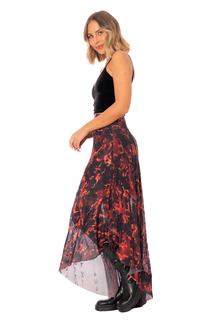 The Elder Scrolls Online fashion inspired skirt with ember textures, Daedric runes and adjustable side ruching