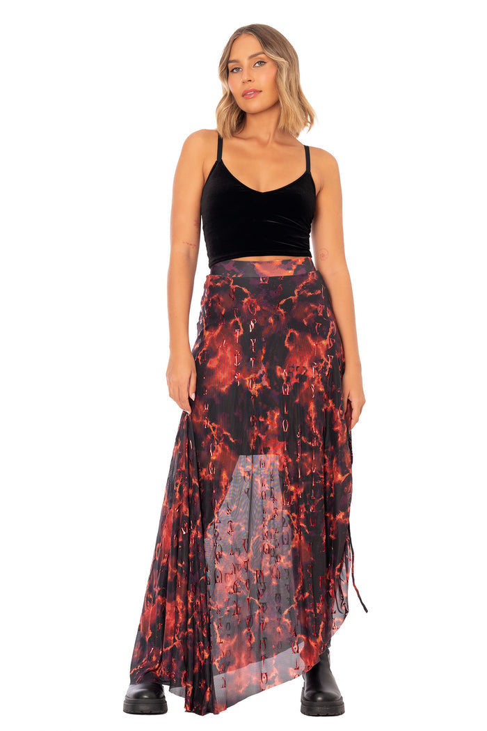 The Elder Scrolls fashion piece featuring Oblivion inspired mesh skirt with flowing silhouette and rune print