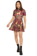 red christmas skater dress with reindeer print festive outfit