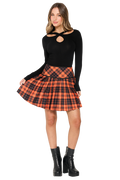 Orange Trick-or-Tartan Woven Pleated Skirt