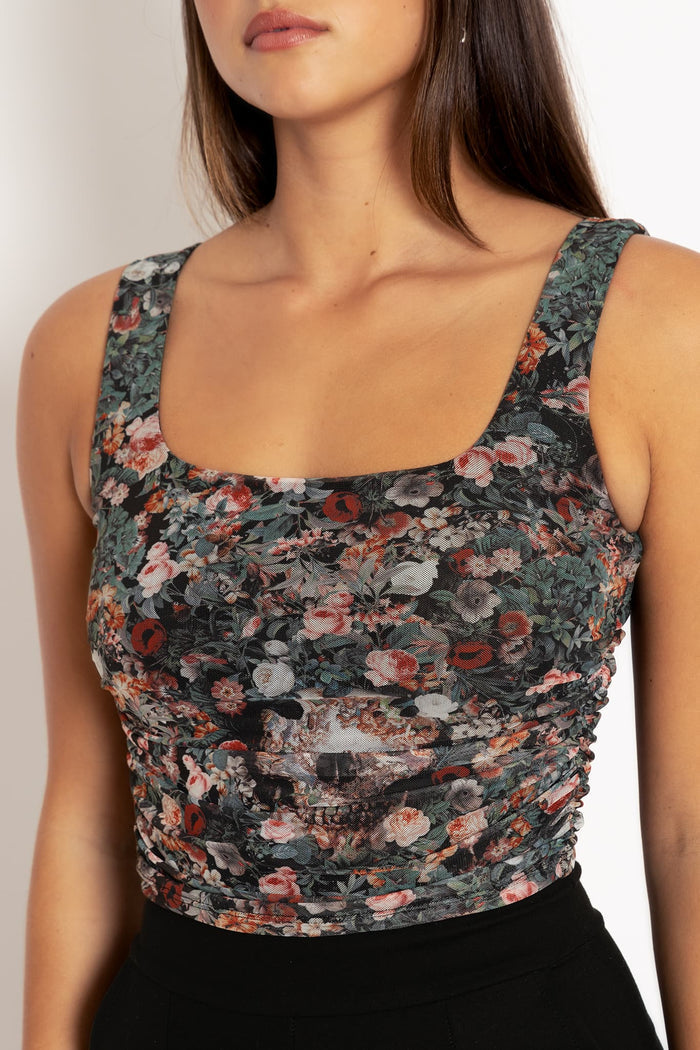 Overgrown Skulls Sheer Ruched Tank