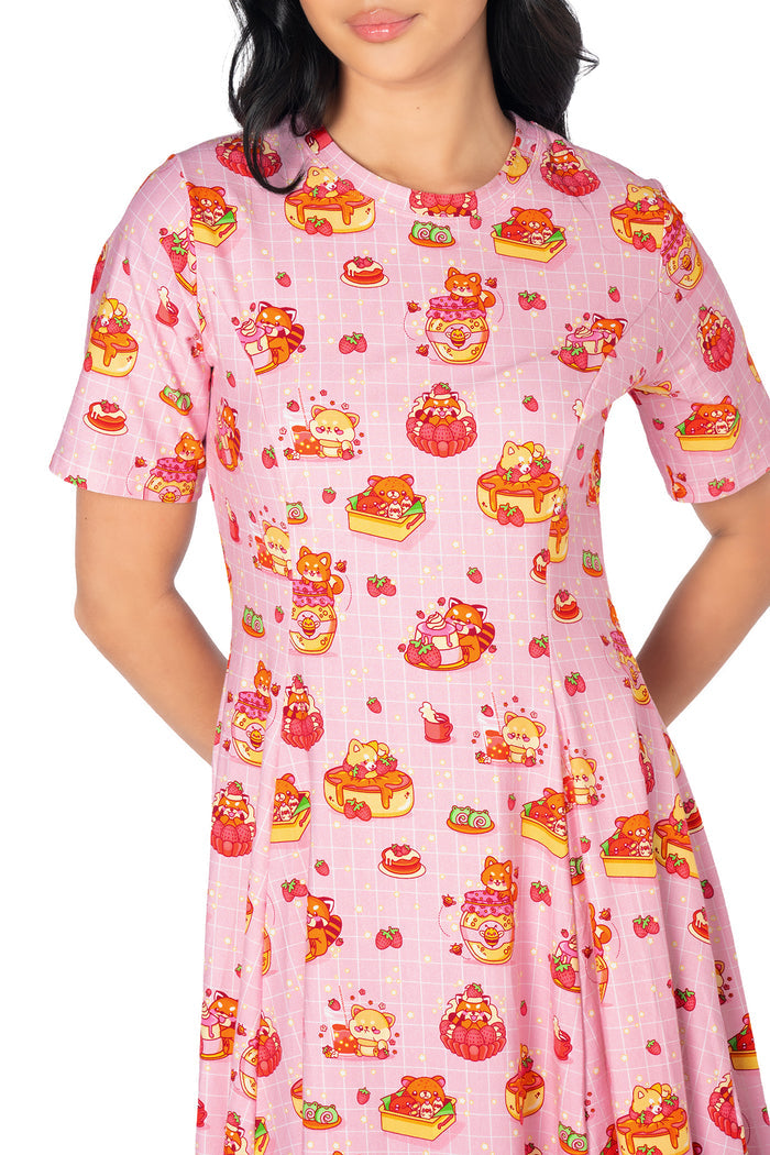 Longline cotton tee dress with an all-over rabbit, dessert and strawberry print, featuring a fitted bodice, short sleeves and an easy everyday fit.