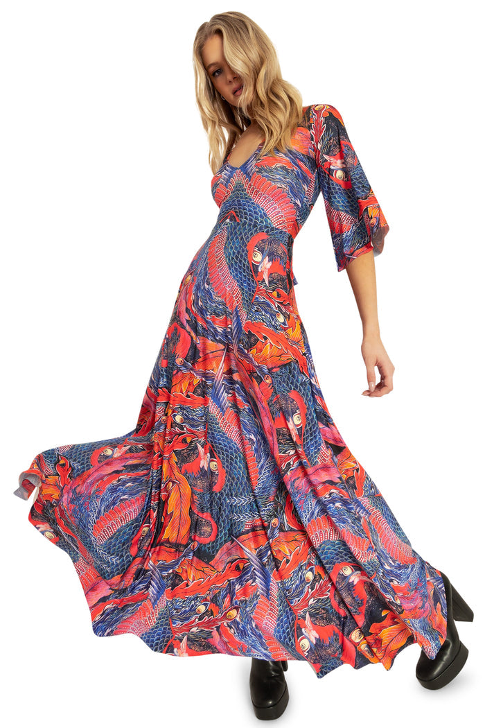 BlackMilk Clothing - Phoenix Arising Wide Sleeve Maxi Dress