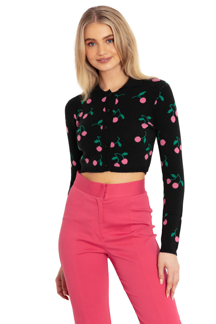 BlackMilk Clothing - Pink Cherries Fitted Knit Cardigan