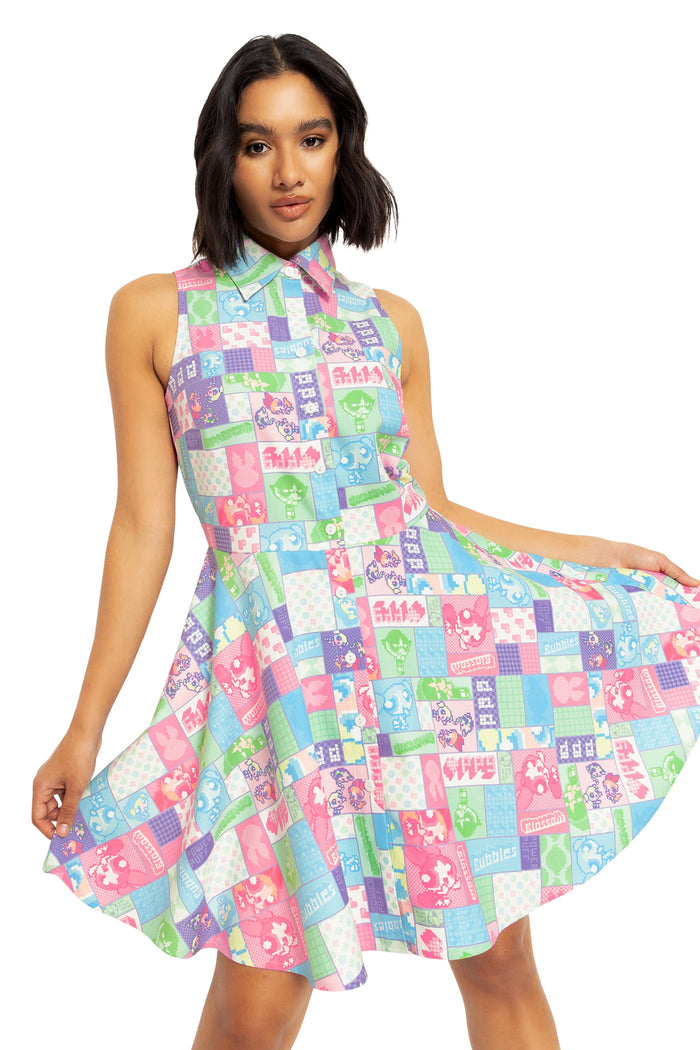 BlackMilk Clothing x Warner Brothers The Powerpuff Girls - Pixellated Powerpuff Work It Skater Dress - Warner Bros. Merchandise - Collaboration apparel - Licenced.