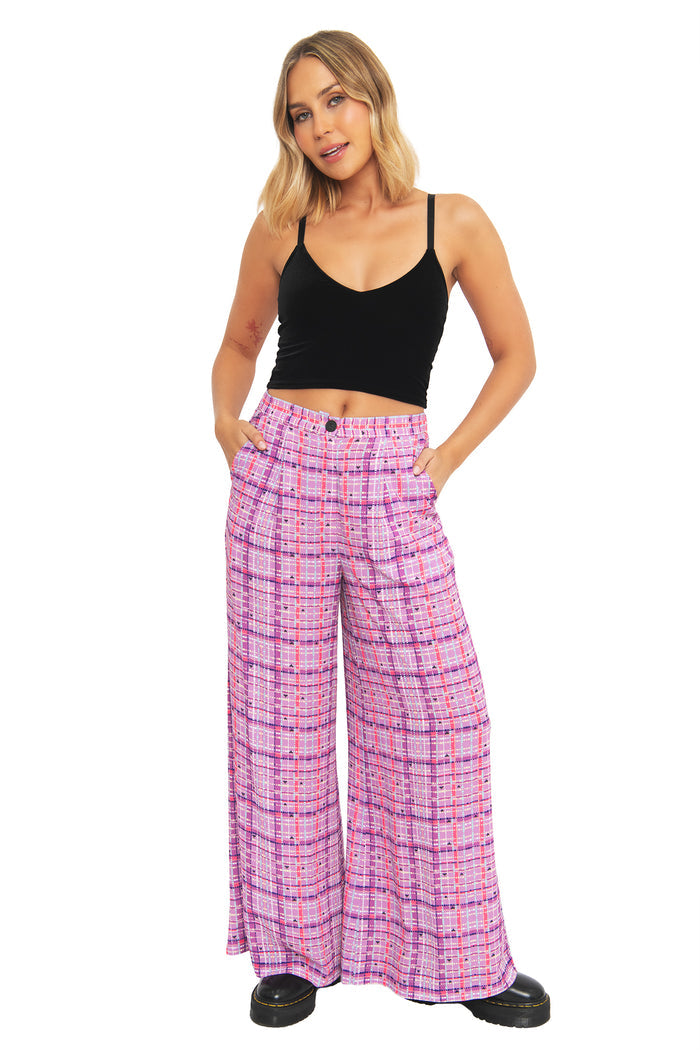 Plaid Pink Bug Wide Leg Pants - Sample