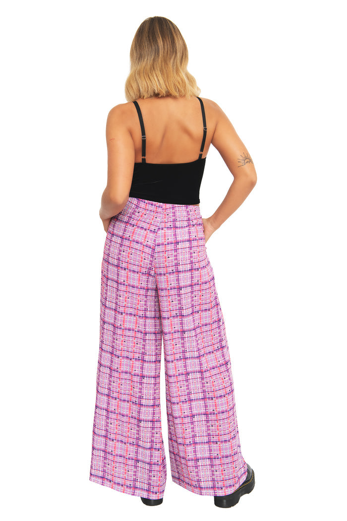 Plaid Pink Bug Wide Leg Pants - Sample