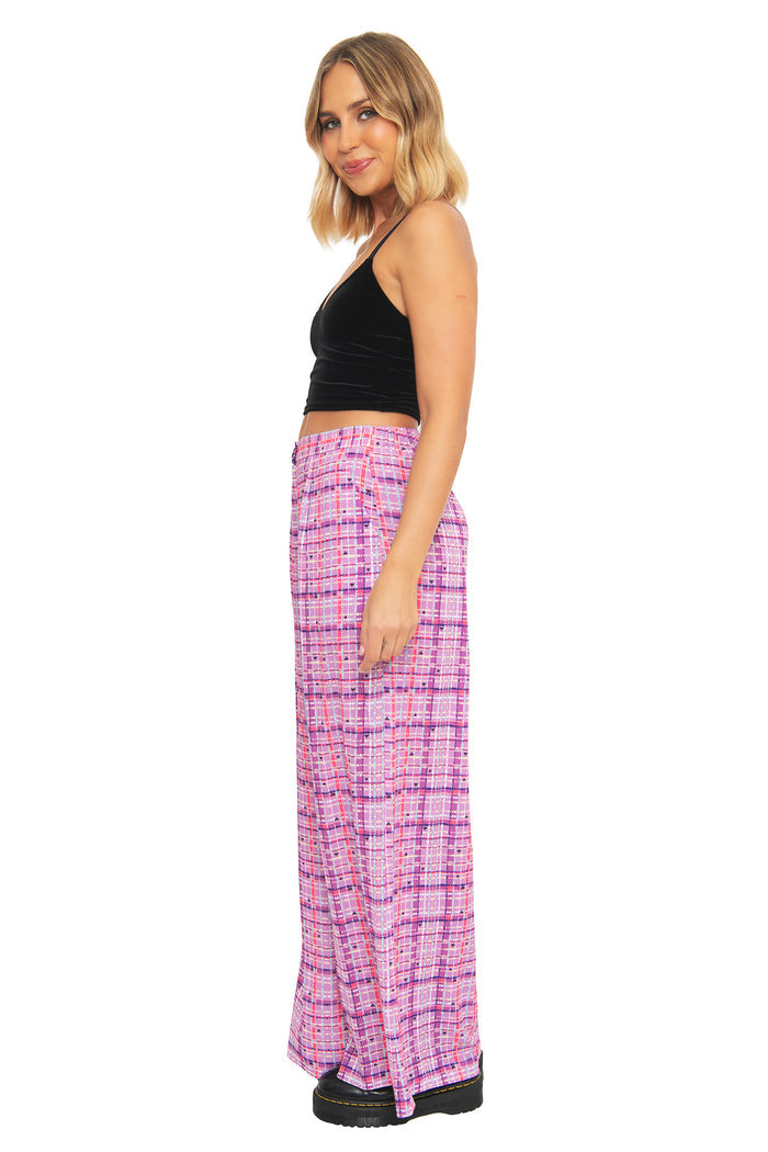 Plaid Pink Bug Wide Leg Pants - Sample