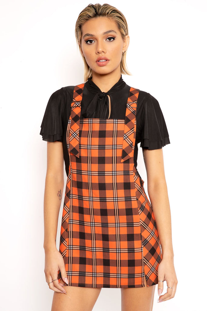 Plaid Pumpkin Pinafore Skort