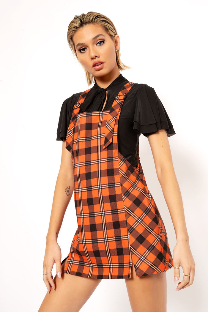 Plaid Pumpkin Pinafore Skort