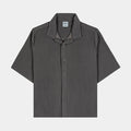 Pleated Button Up Mens Short Sleeve Shirt (Grey)