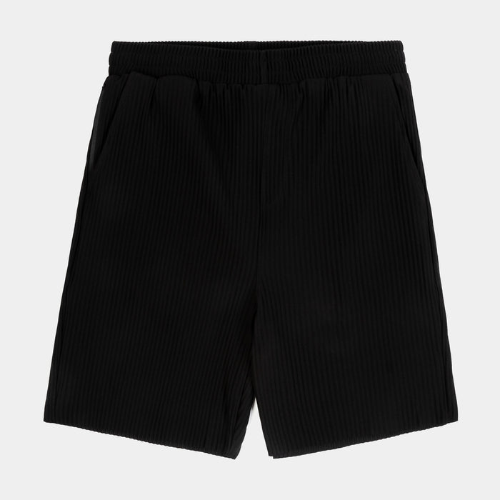 Pleated Woven Mens Shorts (Black)