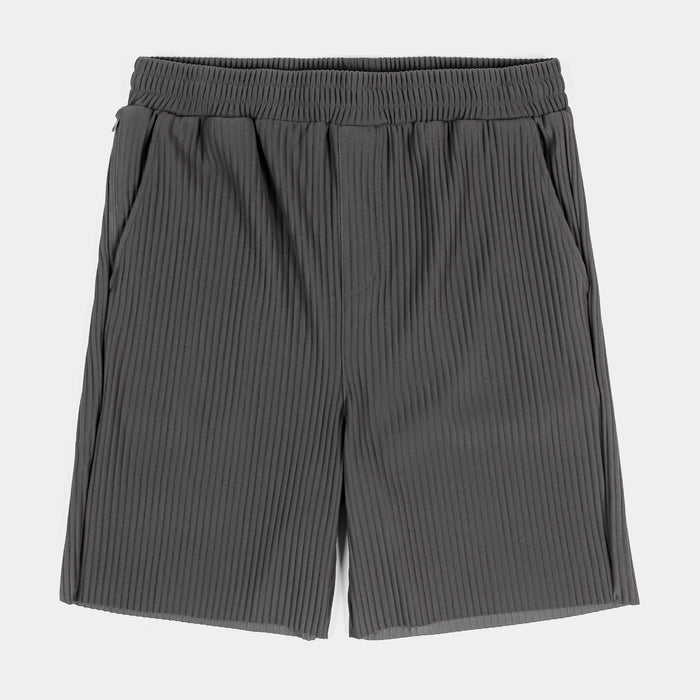 Pleated Woven Mens Shorts (Grey)