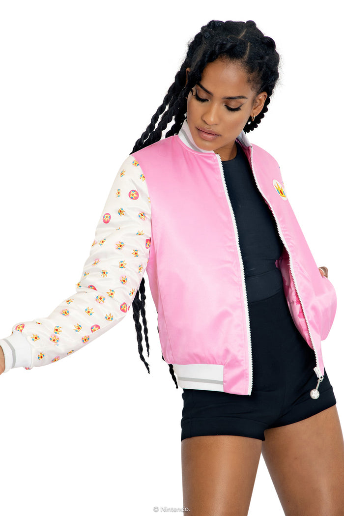 BlackMilk Clothing x Nintendo Super Mario - Super Mario Princess Peach Shiny Bomber Jacket - Super Mario Merchandise - Collaboration apparel - Licenced.