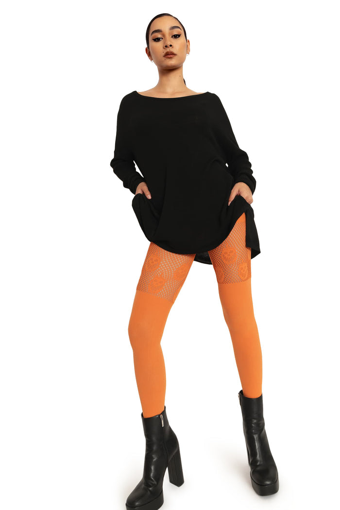 BlackMilk Clothing - Pumpkin Orange Suspender Hosiery
