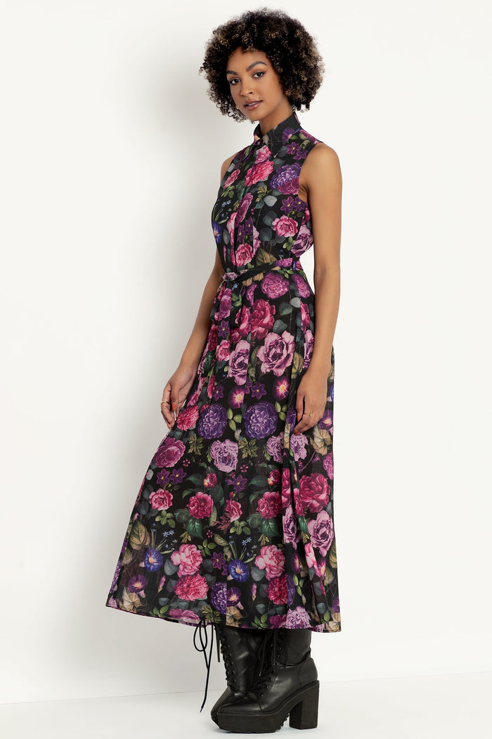 Purple Garden Maxi Shirt Dress