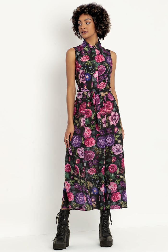 Purple Garden Maxi Shirt Dress