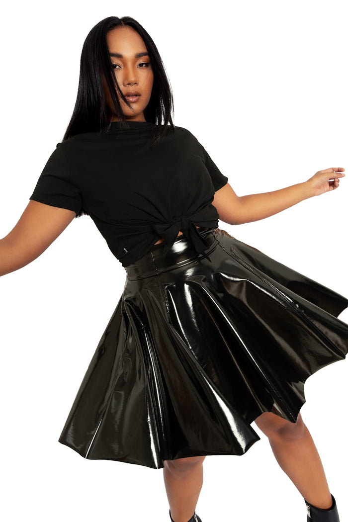 BlackMilk Clothing - PVC Ultra High Waisted Skater Skirt