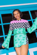 BlackMilk Clothing - Racing Hearts Cropped Bell Sweater