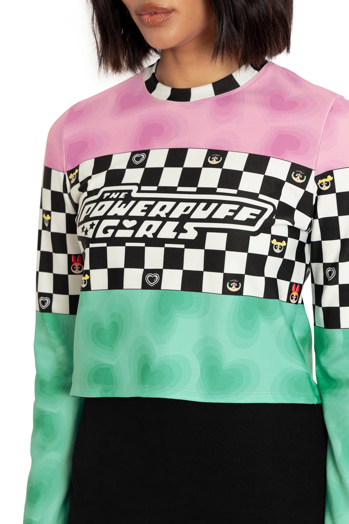 BlackMilk Clothing x Warner Brothers The Powerpuff Girls - Racing Hearts Cropped Bell Sweater - Warner Bros. Merchandise - Collaboration apparel - Licenced.