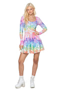 Rainbow Drip Long Sleeve Skater Dress