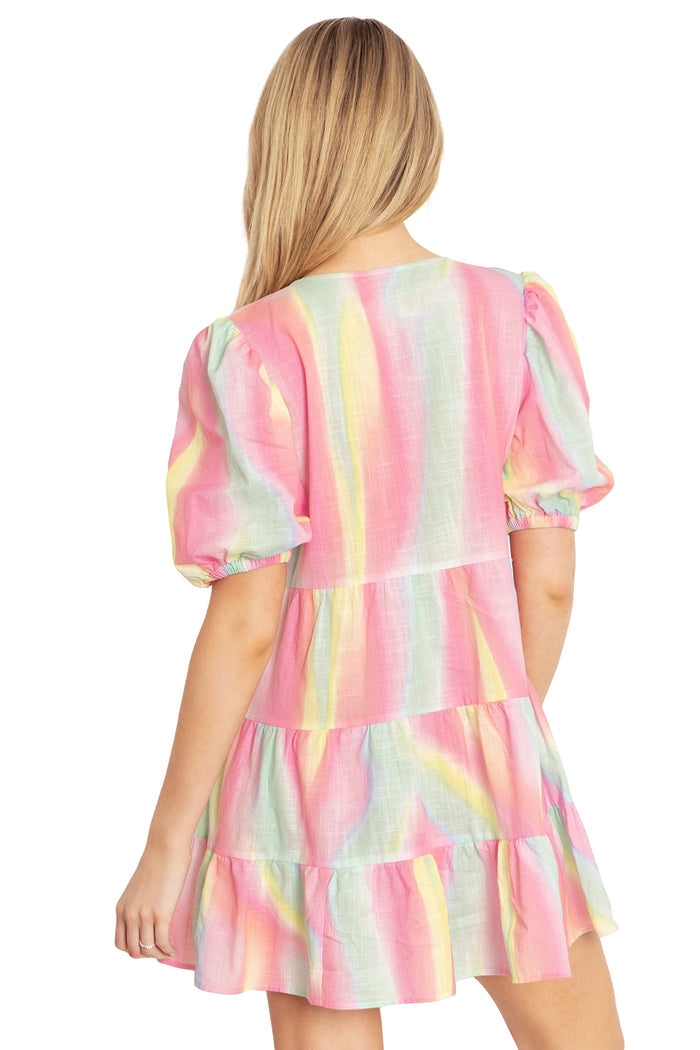 BlackMilk Clothing - Rainbow Puff Sleeve Smock Dress