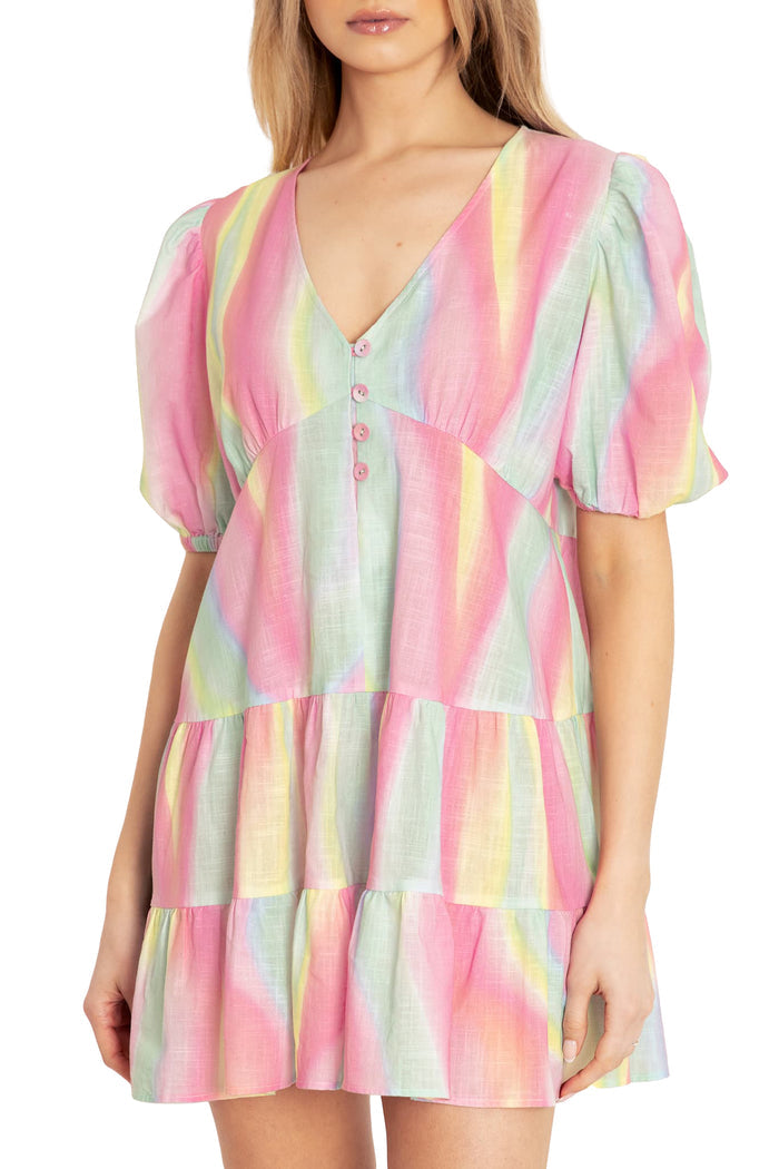 BlackMilk Clothing - Rainbow Puff Sleeve Smock Dress