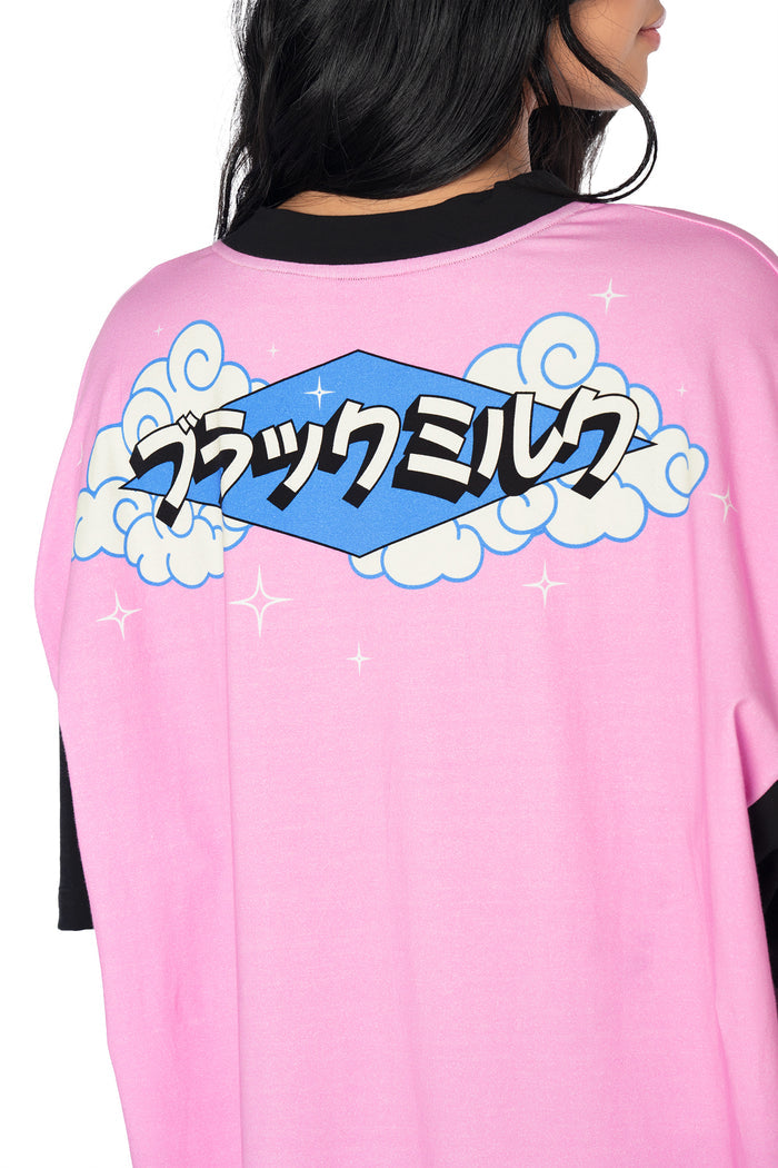 Relaxed unisex giant tee with a playful ramen dragon graphic, oversized fit, black sleeves and comfortable cotton-rich fabric for casual streetwear outfits.