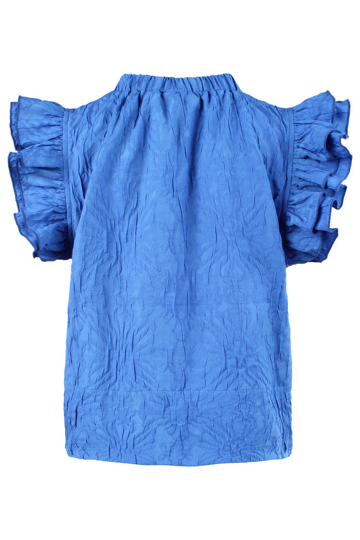 Remy Short Sleeve Popover in Blue Textured Jacquard