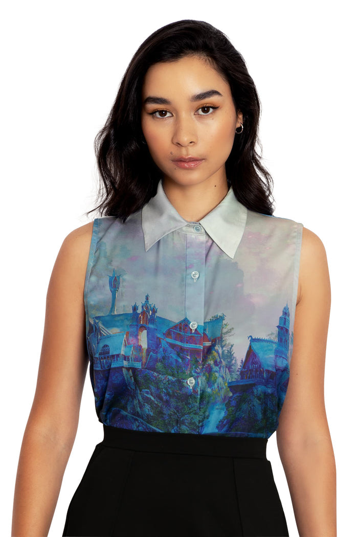 BlackMilk Clothing x Warner Brothers Lord of the Rings - The Lord Of The Rings Rivendell Button Up Shirt - Warner Bros. Merchandise - Collaboration apparel - Licenced.