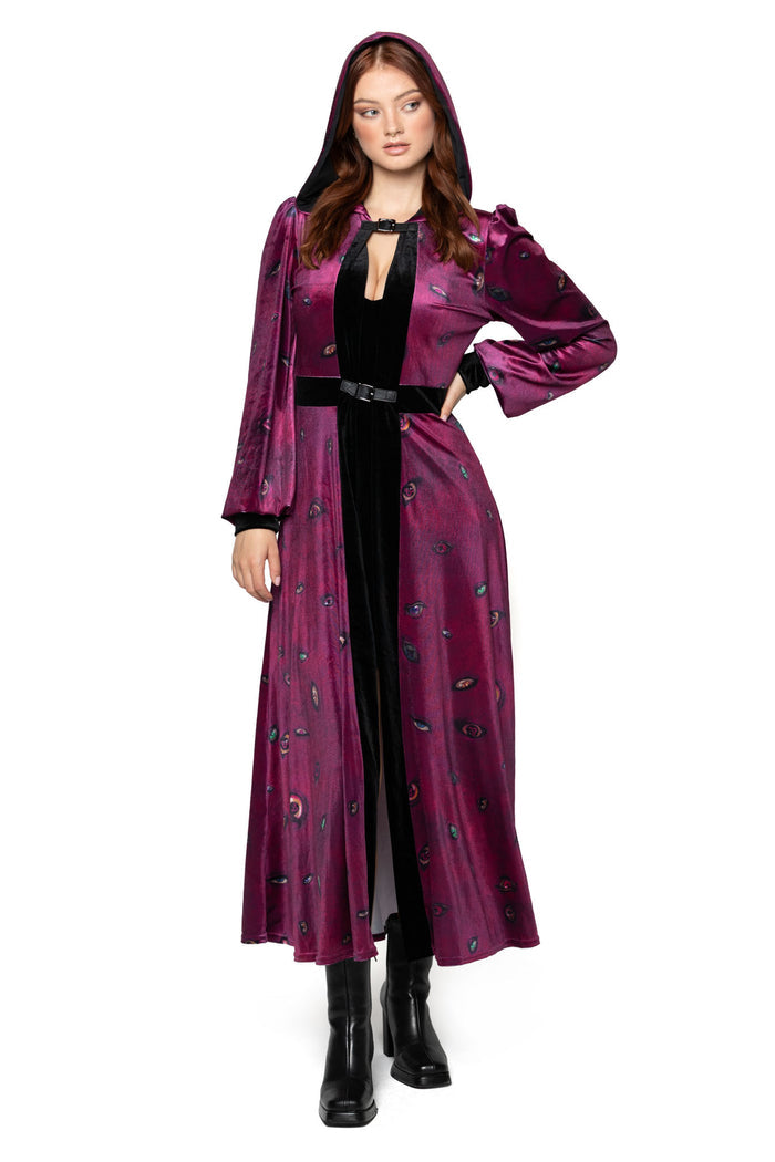 Robe of Eyes Hooded Maxi Jacket