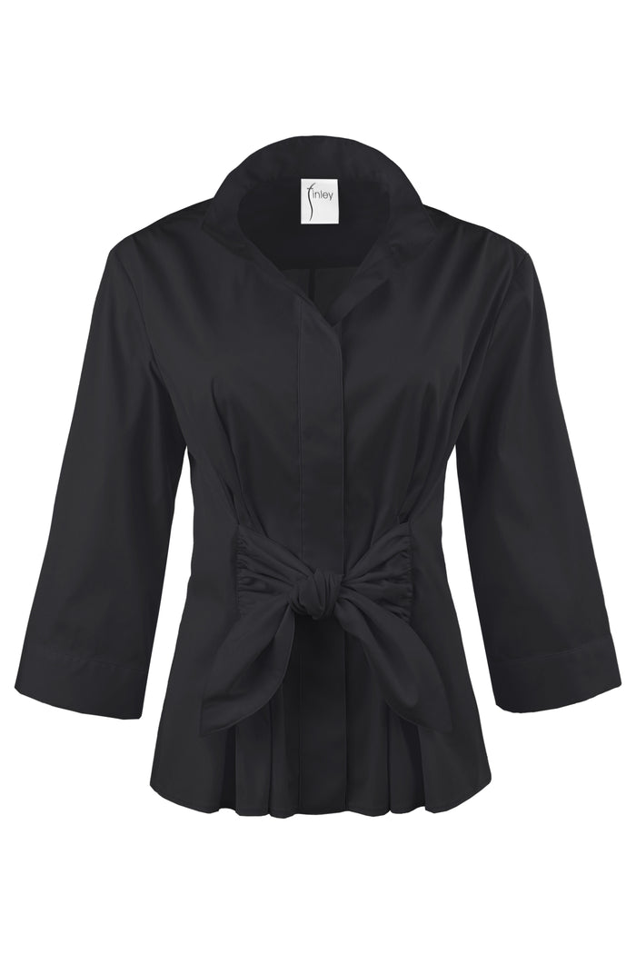 Rocky Tie Front Shirt 3/4 Sleeve Black