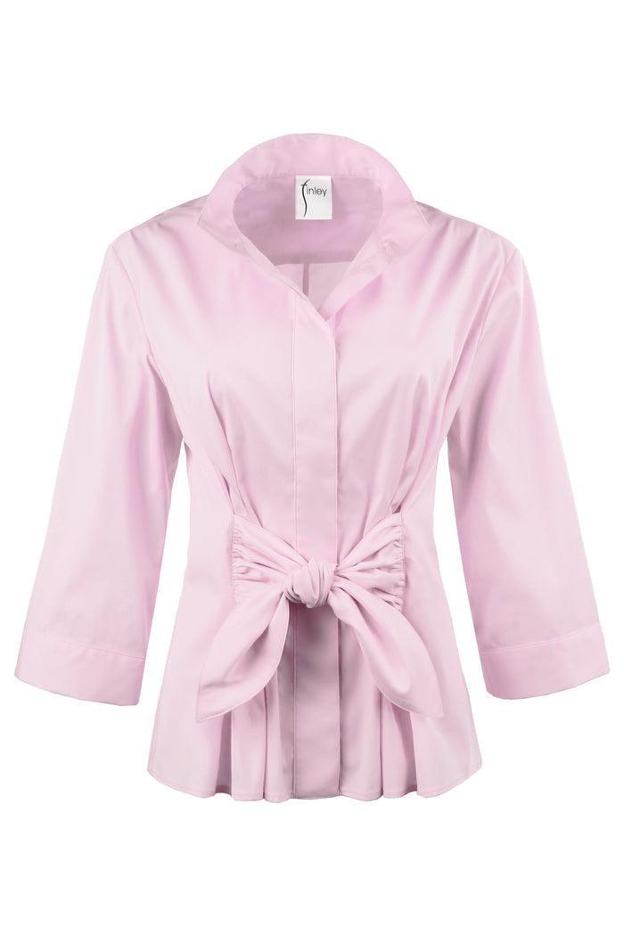 Pink Finley Rocky blouse with a tie detail on a white background