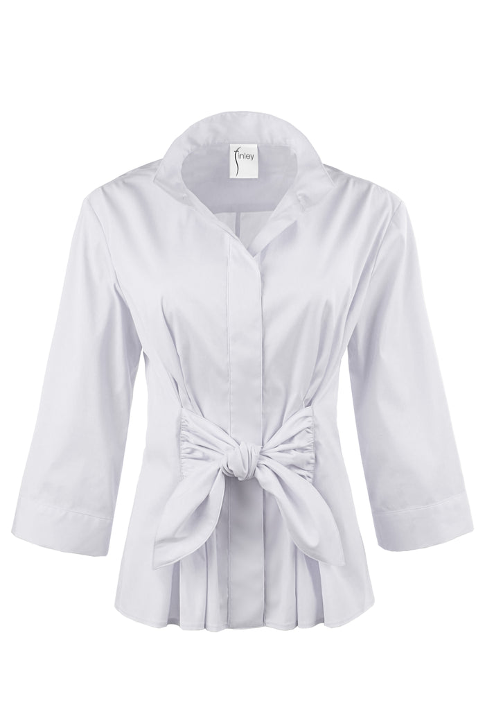 Rocky Tie Front Shirt 3/4 Sleeve White