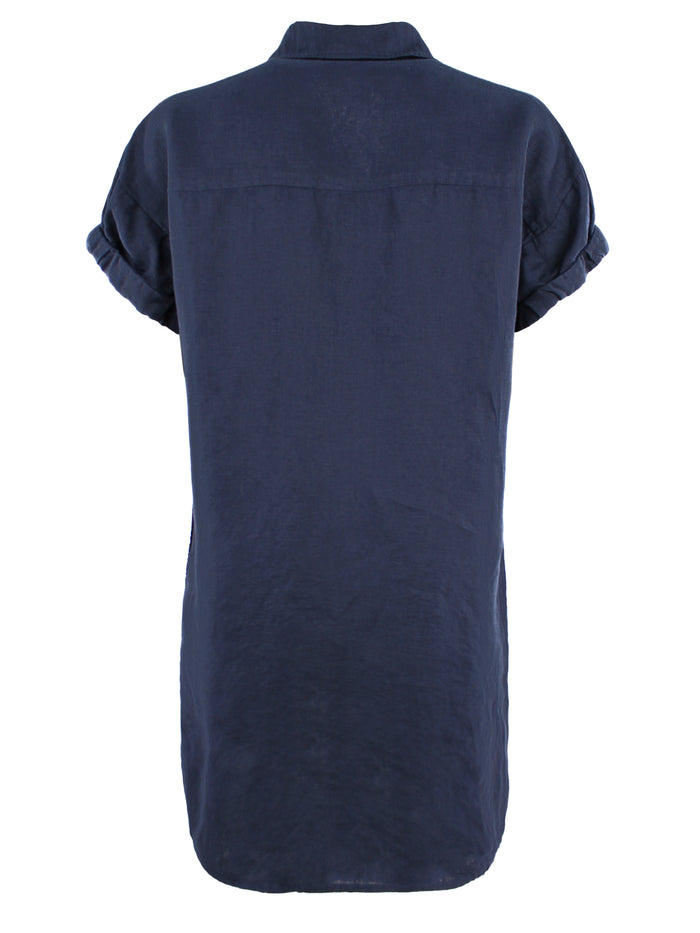 Navy blue sleeveless shirt on a white background