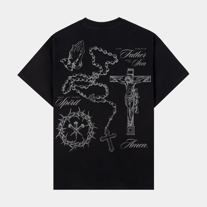 Rosary Washed Mens Short Sleeve Shirt (Black)