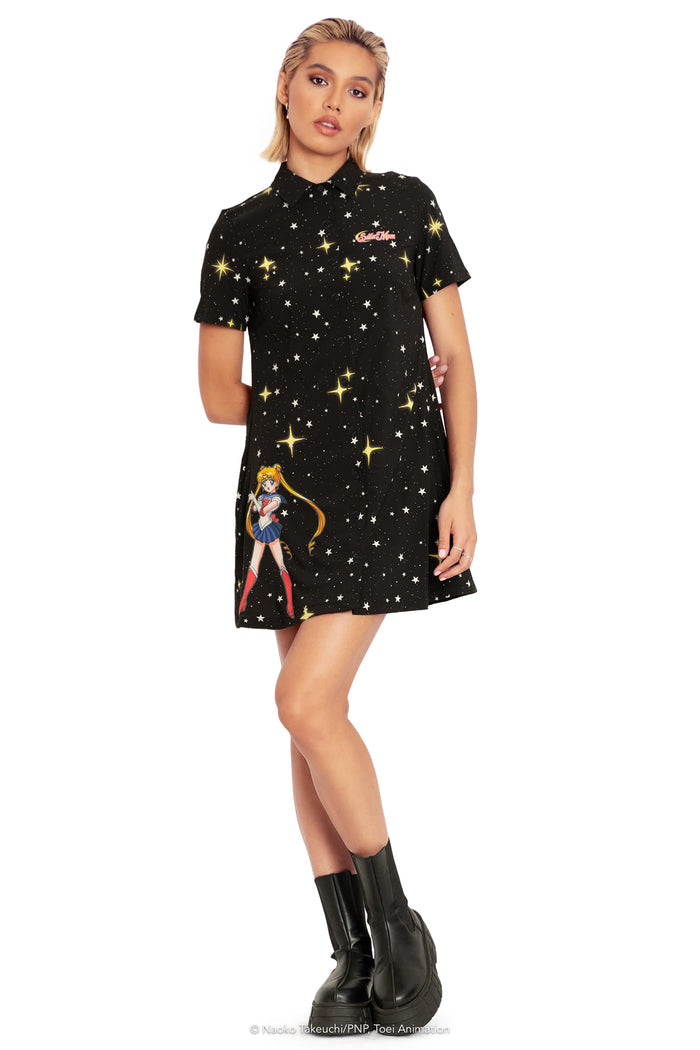BlackMilk Clothing x Pretty Guardian Sailor Moon - Sailor Guardians Sparkle Short Sleeve Button Up Dress - Sailor Moon Merchandise - Collaboration apparel - Licenced.